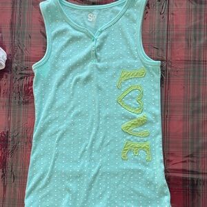 SO Mint Green Tank Top with Yellow Love Design